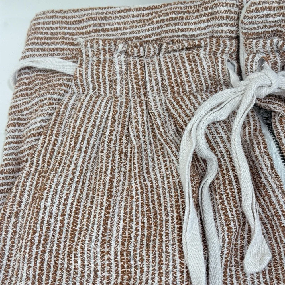 Free People Cotton Paperbag Jogger Pants Brown Cream Stripe XS